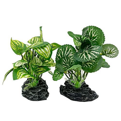 Aquarium Plants Betta Fish Tank Decorations 4inch/2pcs Soft Silk Artificial Plant Goldfish Waterscape Fish Hides Snake Tank/Reptiles Plants(A-2pcs Set/Green)
