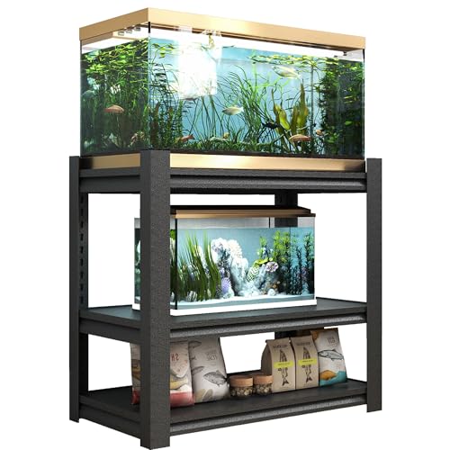 20-30 Gallon Fish Tank Stand - Metal Aquarium Stand, 34 "W x 18 "D x 31"H Adjustable Heavy Duty Reptile Tank Stand, Adjustable 3-Tier Fish Tank Rack Shelf for Home Office, Tank Not Included (Black) - color: Black