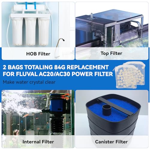 84g 2 Bags Bio-max Filter Media, Replacement Biomax Bio Rings for Fluval AC20 AC30 Power Filter 1.5 oz / 42 g, biomax for Aquarium Filter, for Use in Freshwater & Saltwater Aquariums