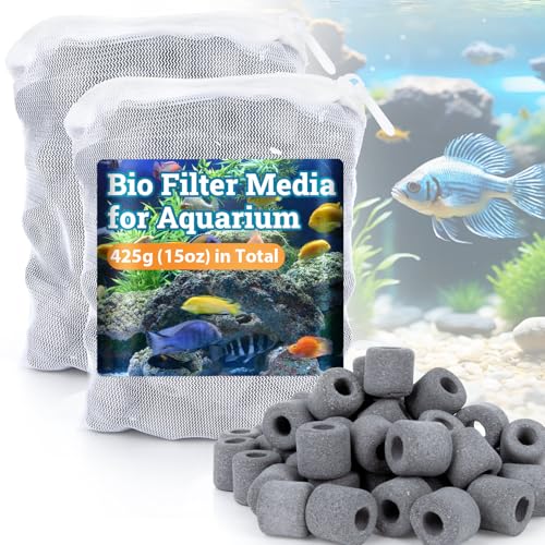 Sukh Ceramic Rings for Aquarium Filter – 1.6cm Porous Bio Media, 15oz Fish Tank Filtration Replacement for 20–55 Gallon Canister & Pond Systems, Includes 2 Media Bags for Freshwater Saltwater Setup - color: Black, size: 15oz