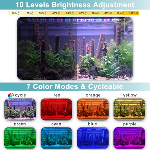 24/7 LED Aquarium Light, IP68 Waterproof Extendable Bracket Fish Tank Light with Timer, 7 Colors, 10 Level Adjustable Brightness, DIY Mode Full Spectrum Aquarium Plant Light for 18-24 Inch Fish Tank - size: 18"-24"