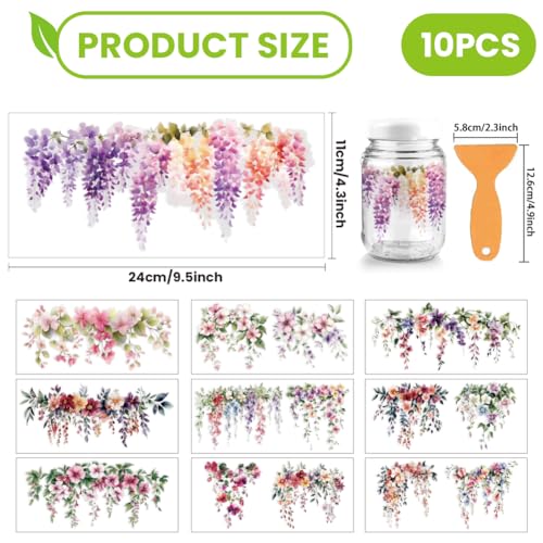 arricraft 10 Sheets Beautiful Flowers UV DTF Cup Wrap for 16OZ Glass, Flowering Vine Rub on Decals PVC Transfer Stickers for DIY Cups Wood Funiture 24x11cm/9.4x4.3inch - style: Beautiful Flowers Theme