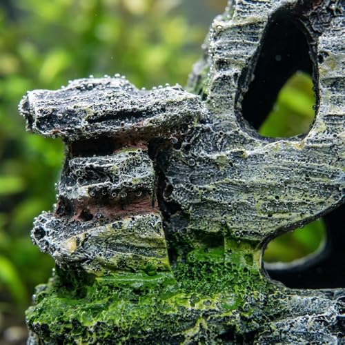 Resin Aquarium Mountain Decor with Moss Rock Cave - Multi-Level Terrain for Fish Tank Landscaping,Rock Hidden Cave and Crevices for Shrimp, Reptile Habitat