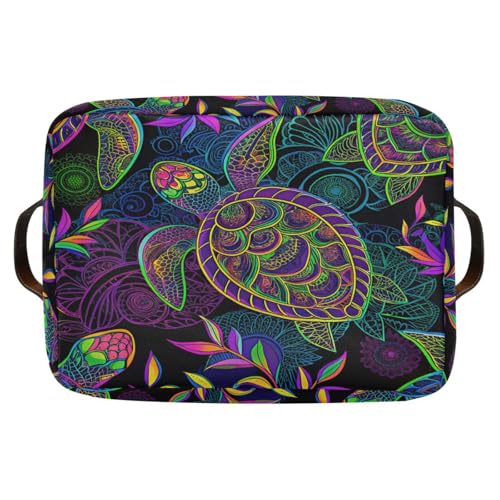 Large Storage Basket Bin Mandala Sea Turtle Storage Cube Box Foldable Canvas Fabric Collapsible Organizer with Handles for Home Office Closet - color: Mandala Sea Turtle, size: 1 PCS