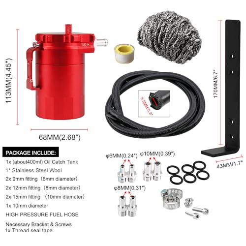 RULLINE Universal 350ml Reservoir Tank Oil Catch Can Tank 0046 Aluminum Polish Baffled Reservoir with Bracket Red - color: Red, size: Upgraded version with bracket