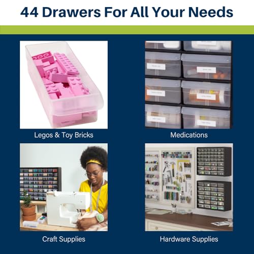 Akro-Mils 44-Drawer Plastic Drawer Storage Cabinet for Garage Organization, Bead Organizer, Building Bricks Storage, Teacher Toolbox, Makeup Organizer, 20-Inch W x 6-Inch D x 16-Inch H, 10144 White - color: White, size: 44 Drawer, style: 2 pack