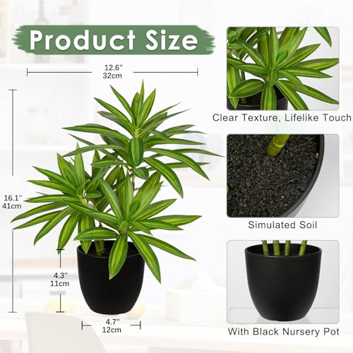 Faux Plants Dracaena Artificial Plant Realistic Green 16.1" Fake Plants in Pot Small Indoor Plants Fake Potted Plants Artificial Decor for Home Living Room Bathroom Office House Table Desk Shelf - color: Green