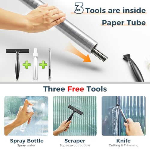 Beautyhero Reeded Glass Window Film, 3D Fluted Privacy Film for Glass Windows, Static Cling Decorative Door Coverings for Bathroom, Renter Friendly Heat Blocking Home Tint with 3 Tools, 45.2 x 157.14 - color: Clear, size: 45.2 x 157.4 Inch