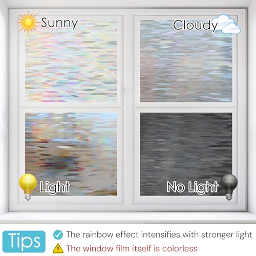 DOWELL Window Privacy Film, Decorative UV Blocking Heat Control Glass Covering for Home Office Rainbow Lines 23.6 x 78.7 inches - color: Rainbow Lines, size: 23.6" X 78.7"