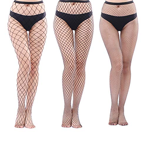 EVERSWE High Waist Fishnet Tights, Thigh High Suspender Stockings - color: Large Grid+medium+small, size: Small-Medium