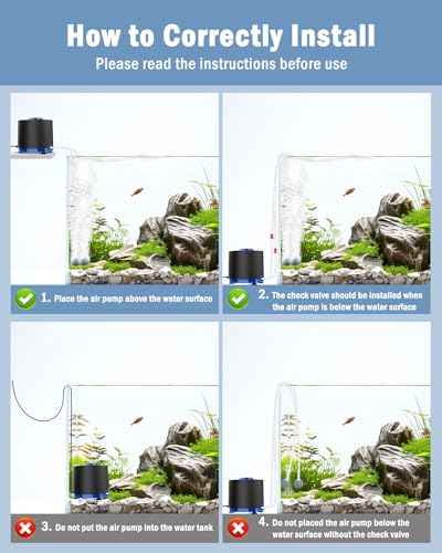 AQQA Aquarium Air Pump, Quiet Powerful Fish Tank Air Pump 3W/6W/10W with Stainless Steel Dual Outlet, Adjustable Oxygen Aerator Pump with Air Stone Bubbler for Fish Tank Up to 200 Gallon 3W (Tubby) - style: 3W(Tank Up to 80 Gallon Aquariums)