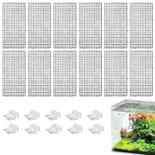 12 Pack Transparent Acrylic Tank Lid with Clips, Aquarium Lid Hood, Fish Tank Top Cover, Breeder Tank Lid, Acrylic Grid Panel Fish Tank Lid, Aquarium Cover Lid - color: Black, size: 12 Pacs