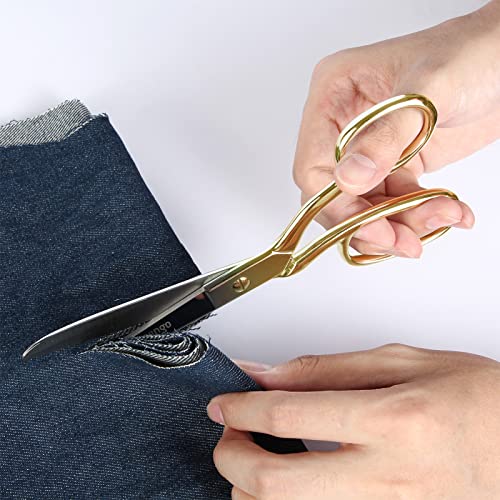 LIVINGO Professional Fabric Sewing Scissors: Multipurpose Heavy Duty Forged Stainless Steel Sharp Bent Blade Dressmaker Classic Cutting Leather Cloth Tailor Shears for Home - 8 inch Gold - color: B-gold
