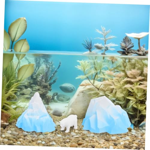 UKCOCO 3pcs Realistic Mountain Aquarium Decor Arctic Iceberg Decorations with Polar Bear Figurine Fish Tank Model Versatile Underwater Landscape Design