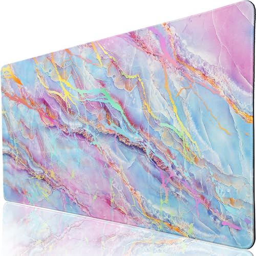 Desk Mat, Desk Matt for Desktop, DeskPad Mat, XXL Large Mouse Pad for desks, Anti-Slip Big Mousepad with Stitched Edges, Keyboard Pad Mouse Mats for Computer, Work, Game, Office, Home, Purple Marble - color: Colored Marble, size: 31.5" x 15.7"
