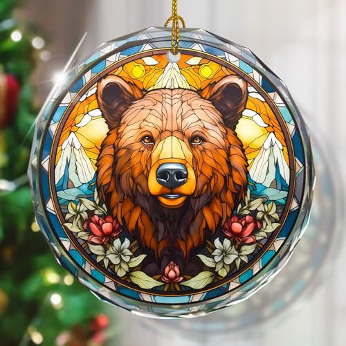 Brown Bear Stained Glass Ornament - Christmas Tree Decoration, Gift Exchange Present Idea - color: Brown Bear