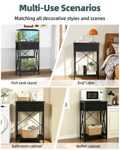Fish Tank Stand for 5-10 Gallon Fish Tank: Aquarium Stand with Accessories - Metal 10 Gallon Tank Stand with Cabinet Drawer Storage for Turtle Tank, Reptile Terrarium (Black, 220LBS Capacity)