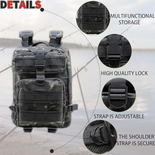 Lightweight Fishing Tackle Backpack Professional Water-Resistant All-in-One Rod Holder & Gear Storage - color: C-black