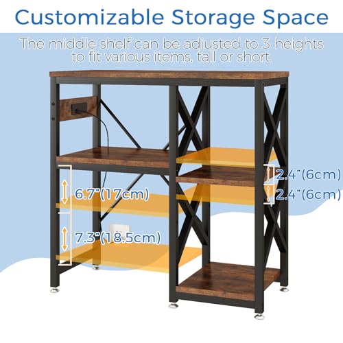 20-29-37 Gallon Fish Tank Stand with Power Outlet,Adjustable 3-Tier Aquarium Stand,400lbs Heavy Duty Terrarium Stand,Breeder Reptile Tank Stand Suitable for Home Office,30.7”×13.8”×30.5”,Rustic Brown - color: Rustic Brown, size: 20-29-37gallon