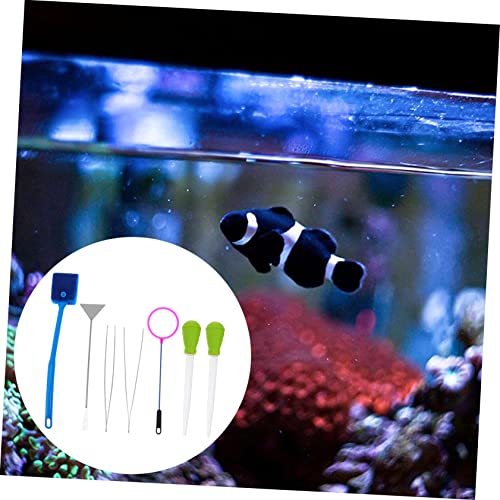 7pcs Aquarium Cleaning Tool Stainless Steel Fish Tank Maintenance Kit Aquascaping Tweezers Net and Scissors Safe for Effortless Cleaning