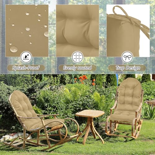 Geelin 2 Pcs Outdoor Patio Chair Cushion Thick High Back Adirondack Chair Cushion Tufted Weather & Fade Resistant Anti-Slip Outside Rocking Chairs Pads with Ties, 44 x 19 x 4 Inch (Brown) - color: Brown