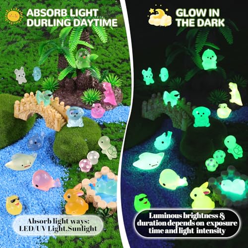 150PCS Mini Resin Animals Tiny Cute Figurines Glow in Dark, Miniature Figures to Hide, Little Animal Small Accessories for Topper Desk Garden Dollhouse Landscape Aquarium Ornaments Crafts & Decor - color: Luminous Animals F-150pcs