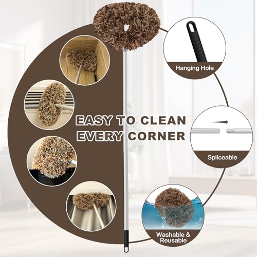 Ceiling Fan Cleaner Duster Reusable Microfiber Ceiling Fan Blade Cleaner Removable Duster with Extension Pole Adjusts 13 to 49.7 Inch for Cleaning Walls Furniture Door Window Top (Beige Brown) - color: Beige Brown