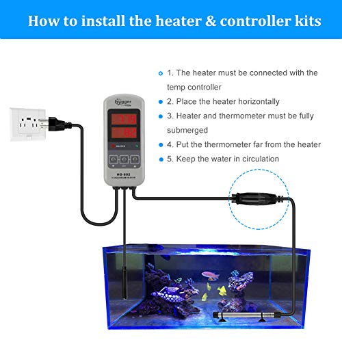 hygger 200W Titanium Aquarium Heater for Salt Water and Fresh Water, Digital Submersible Heater with External IC Thermostat Controller and Thermometer, for Fish Tank 20-45 Gallon - size: 200W (20-45 gallon)