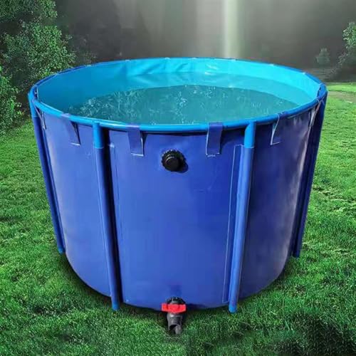 Aquarium Pool with Drain Valve,Aquaculture Water Tank Cistern Steel Frame Multifunction PVC Canvas Temporary Fish Pond，Round Frame PVC Swimming Pool & Fish Pond with Drain Valve, Temporary H - size: 1.2x1m