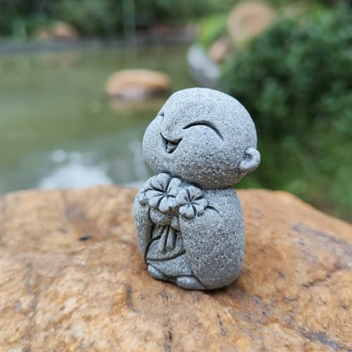 livelyfish Mini Monk Statue Japanese Buddha Figurine Praying Monk Statues Sandstone Happy/Smiling Ornament for Fish Tank Aquarium Home Decoration (B) - size: B