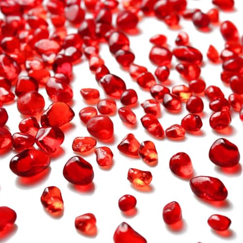 Glass Stones, 1Lb/460g Irregular Sea Glass Pebbles Non-Toxic Artificial Crystal Stones for Vase Filler/Table Scatter/Aquarium Decoration/Handcraft Making/Jewelry Display, Red - color: Red