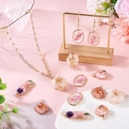 Transparent Flower Resin Charms Round Gold Edge Dried Floral Pendants Flat Round Clear Gold Foil Floral Charms for Necklace Bookmark Keychain Jewelry Making - color: Flower-6