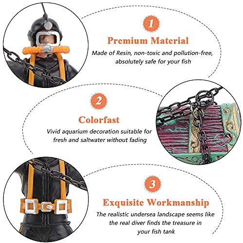 Mesee Aquarium Decor Creative Treasure Seeker, Fish Tank Ornament Undersea Landscape Treasure Chest Hunt Diver Air-Operated Decoration - Black - color: Black