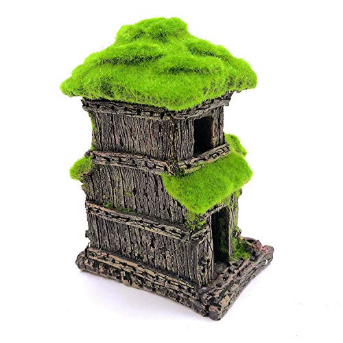 M2cbridge Aquarium Decorations Fish Hideout House Betta Cave with Green Lifelike Moss (Style 3)