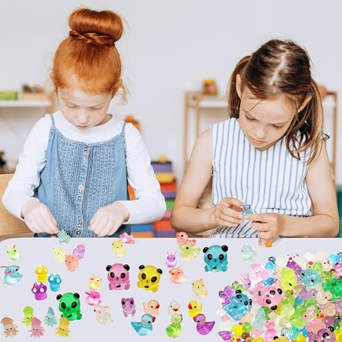ROYFACC 120Pcs Luminous Mini Resin Animals Tiny Ducks Glow in The Dark Miniature Figures for Dollhouse Micro Garden Landscape Aquarium Decor, Gift for Kids Children