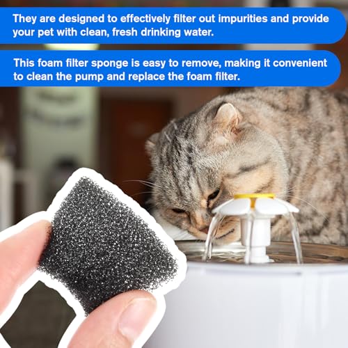 30 Pack Cat Water Fountain Filters Sponge Replacement Pet Fountain Pre-Filter Black Square Foam Sponges for 84oz/2.5L Cat Water Fountains