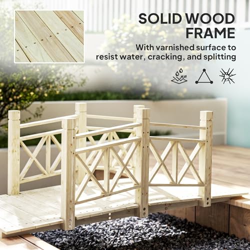 Outsunny 5 ft. Wooden Garden Bridge with Safety Rails, Backyard Bridge Footbridge for Ponds, Creeks, Streams, Nature Wood - color: Nature Wood
