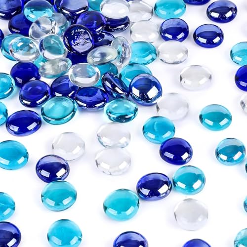 DomeStar 2LB Mixed Blue Flat Glass Marbles, Decorative Marbles for Vases Aquarium Pebbles Fish Tank Rocks Vase Fillers DIY Crafts Table Scatter Decor - color: Multi