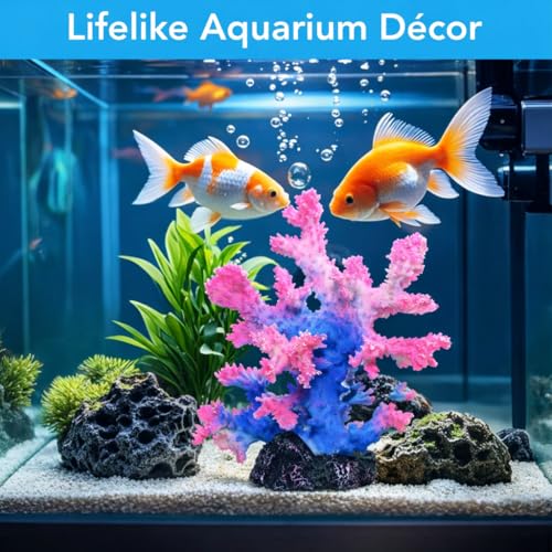 Polyresin Coral Ornament for Fish Tank Decorations,Aquarium Landscape Decor - Safe for Saltwater & Freshwater,Blue&Pink - color: Blue&pink