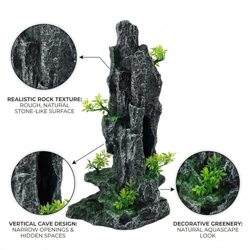 Large Fish Tank Decorations, 7.87 x 4.92 x 13.78 Inch Aquarium Rocks Aquascaping with Cave Hides, Fish Hideout Decor Landscaping Accessories for Betta - color: Mountain Pillar