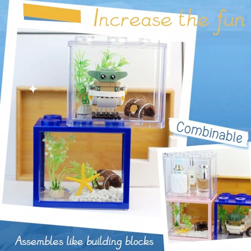 Small Betta Fish Tank, Stackable Mini Fish Tank Tiny Aquarium Tank Kit with Aquarium Gravel & Resin Decorations, 0.6 Gallon Cube Desktop Fishbowl for Snails, Crabs, Starfish (Clear) - color: Clear
