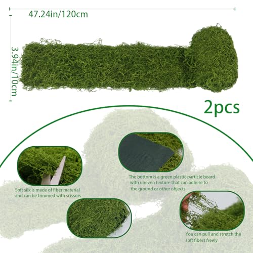 2 Pcs Fake Moss Table Runner Rolls for Decoration 4" x 47" Artificial Moss for Plants Indoor Green Faux Grass for Planters Crafts DIY Table Centerpieces Fairy Garden Floral Wedding 10 x 120cm - color: 2 Pcs Green, 4 X 47 Inch/10x120cm