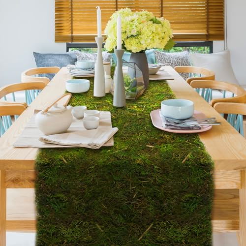 71" x 12" Dried Moss Table Runner Green Moss Sheet Roll for Crafts Preserved Moss Mat for Table Decoration Green Moss for Fairy Wedding Party Woodland Garden Decor - color: 71*12 Inch