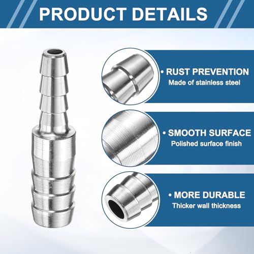 uxcell 3/8" to 1/4" Hose Barb Reducer Pipe Fitting 304 Stainless Steel Adapter Fluid Exchanger Connector for Water Oil Fuel Gas Pipe Connections 2pcs - size: 3/8" to 1/4"