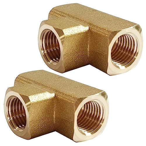 Uenede 2PCS Brass Tee Pipe Fitting 1/4" NPT Female for Water/Oil/Gas - style: Female x Female x Female