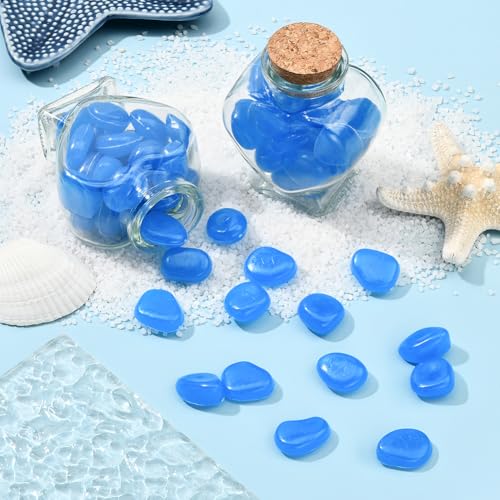 1 Box 100Pcs Glowing Resin Pebbles Fish Tank Decor Blue Aquarium Gravel Glow Stones Garden Landscaping Accessories for Outdoor Path Driveway Yard Pot Decoration Bonsai Pot Plant Display Use - color: Dodger Blue