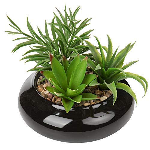 Hollyone Large Artificial Succulents Plants Faux Succulents in Pots Fake Succulent Potted Plants with Black Ceramic Pot for Home Decor Office Desk Bathroom Living Room Indoor & Outdoor Decorations