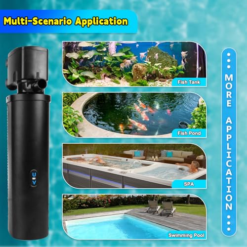 600GPH UV Aquarium Filter for 100-300 Gal Tank, Large Fish Turtle Tank Green Water Clean Machine Submersible Canister Filter Powerful Pump Pond Filter for Saltwater Freshwater Crystal Green Killing - size: Aquarium Filter for 100-300 Gallon