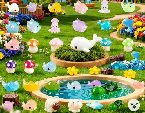 Mini Ocean Resin Animals, Aquarium Ornaments Decorations, Tiny Miniature Sea Animals Marine Miniature Animals for DIY Fish Tank/Easter Eggs/Christmas Decorations （46PCS