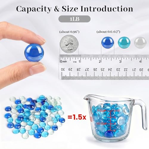 FUTUREPLUSX 1 pounds, Flat Glass Marbles, Blue Mixed Gemstone Vase Fillers Beads Decorative Glass Pebbles Floral Fish Tank Rocks for Vases Table Scatter Aquarium Decor - color: Mixed Blue